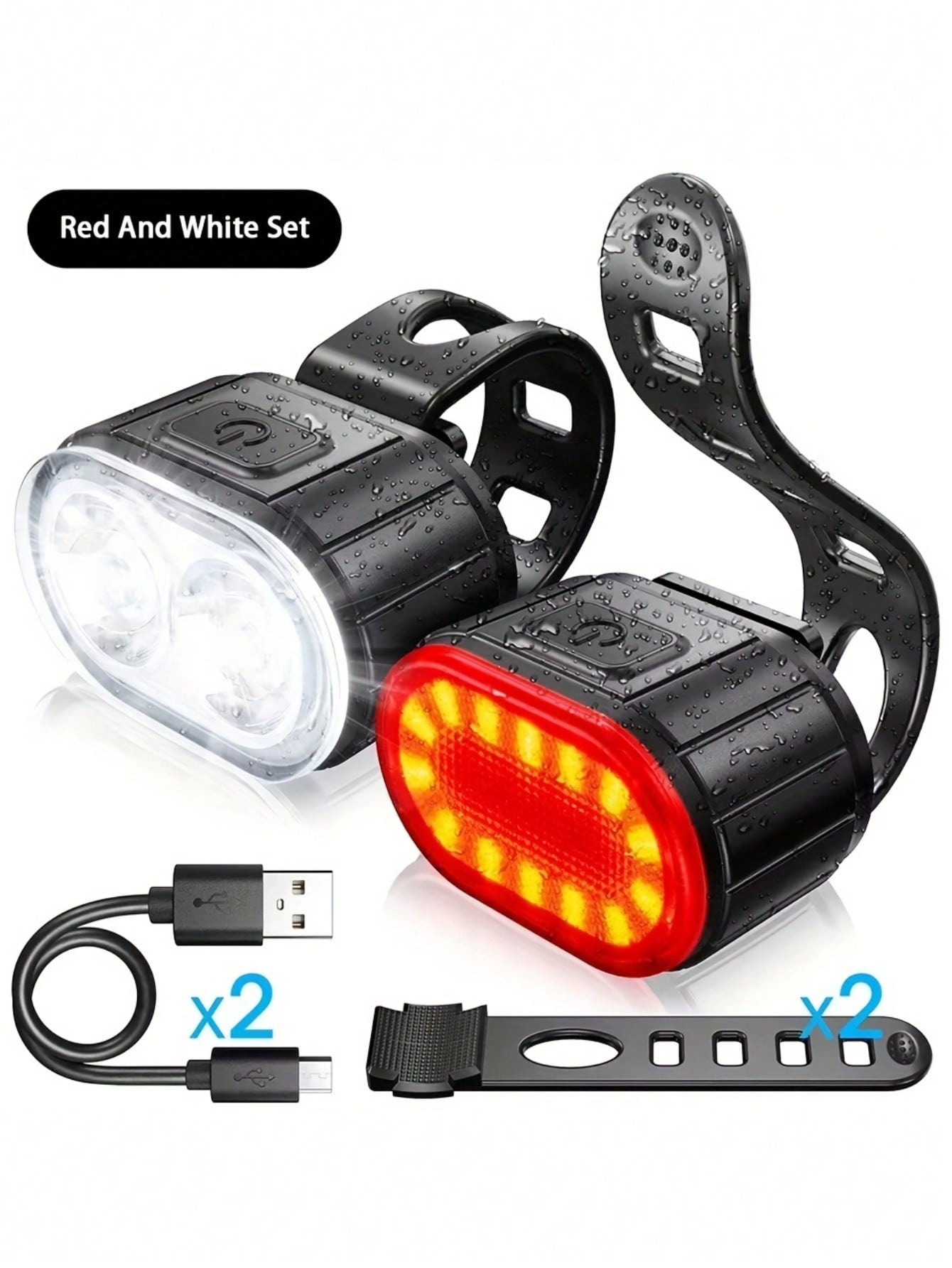 USB Rechargeable LED Light Set, Ultra Bright Front And Rear Lights, 4/6 Modes, Night Riding Lights, Safety Warning Lights, Front And Rear Illumination, Warning Flashing Cycling Gear, Handlebar Mount