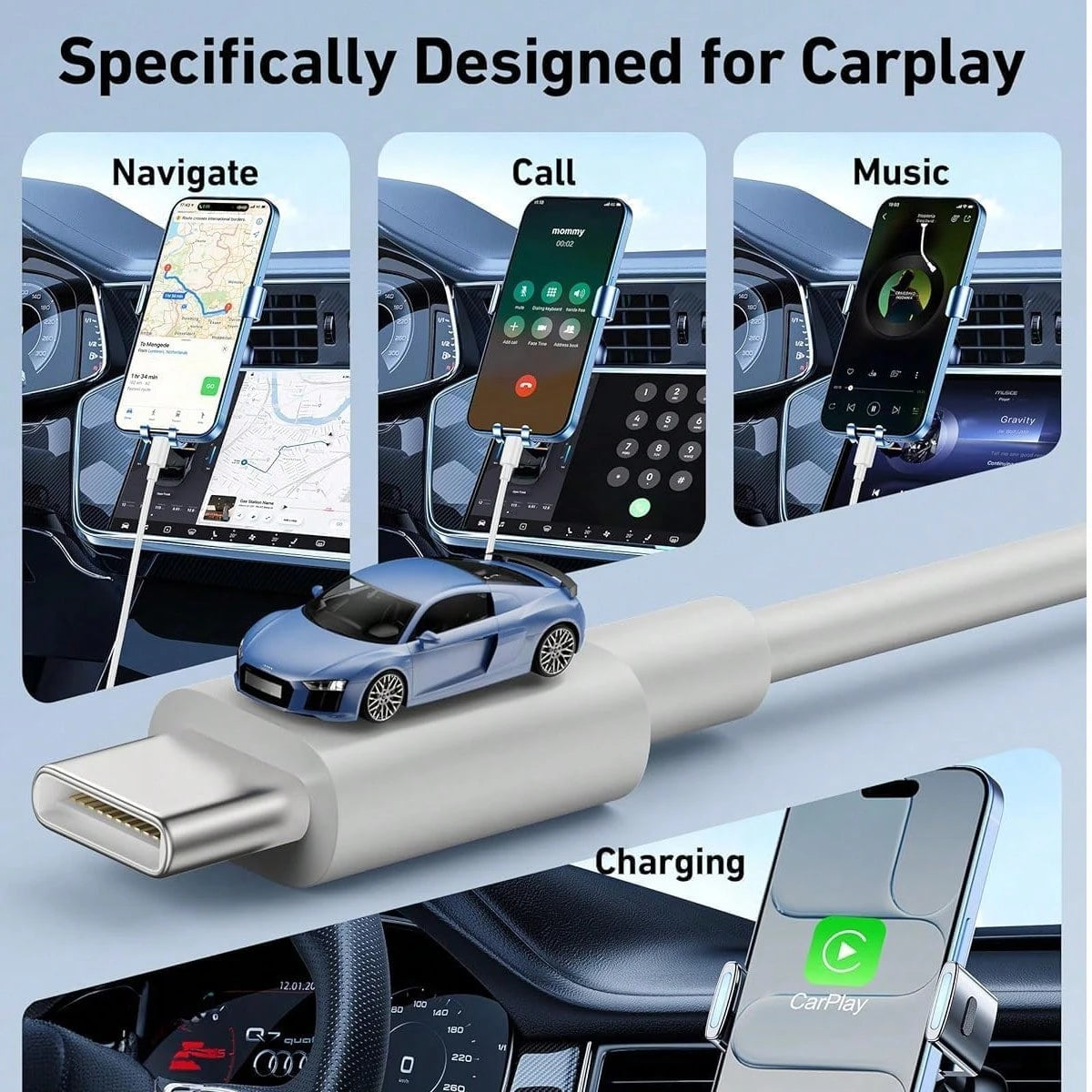 USB To USB-C Data Cable,1 Pack [3.3ft + 6.6ft + 10ft],For Car CarPlay Charging,Compatible With Apple 17 Air/16/15/Pro/Pro Max/Plus USB-A To Type-C Data Cable,Suitable For IPad Pro 12.9/11,Air 5th/4th