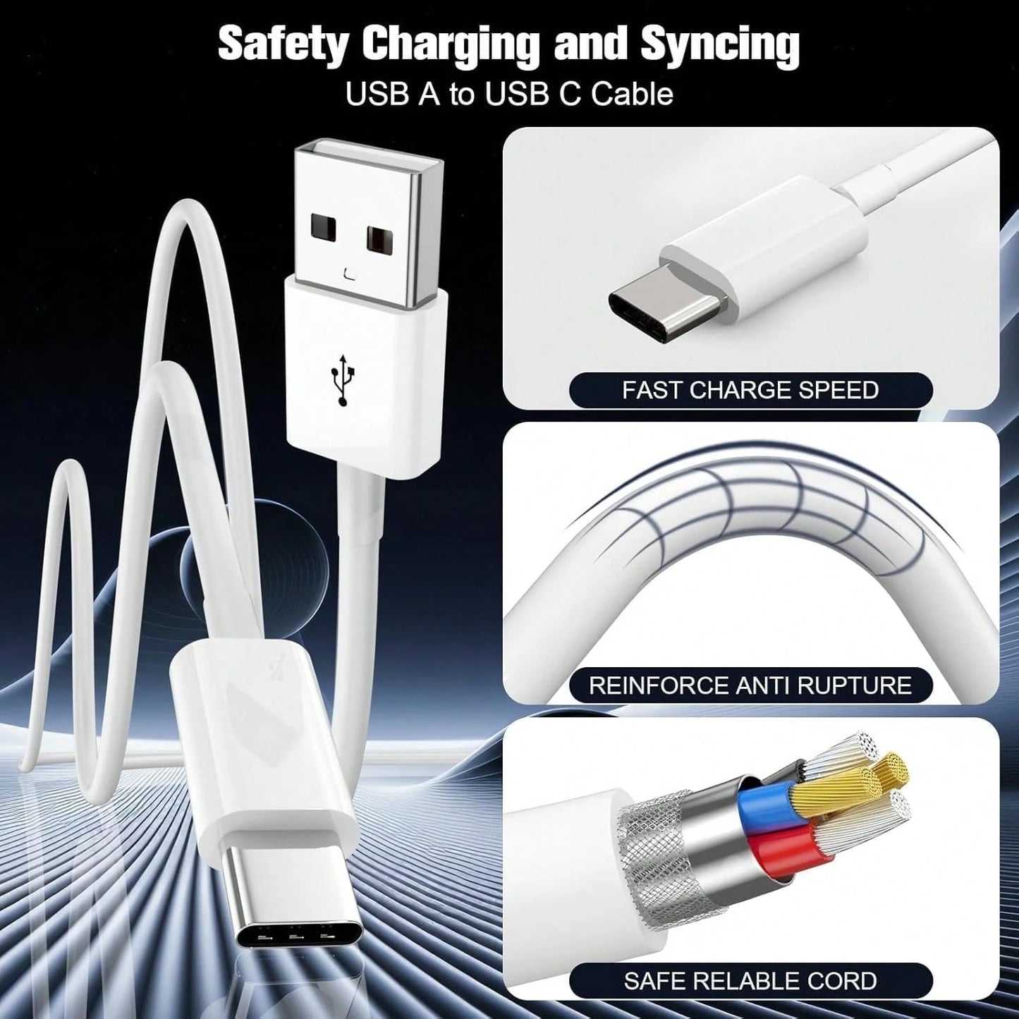 USB To USB-C Data Cable,1 Pack [3.3ft + 6.6ft + 10ft],For Car CarPlay Charging,Compatible With Apple 17 Air/16/15/Pro/Pro Max/Plus USB-A To Type-C Data Cable,Suitable For IPad Pro 12.9/11,Air 5th/4th