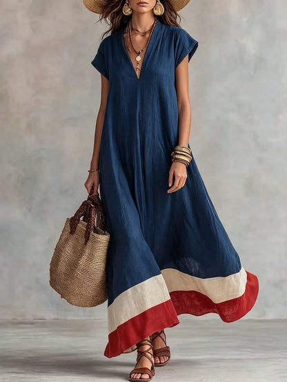 Vacation Casual Colorblock Striped Long Dress