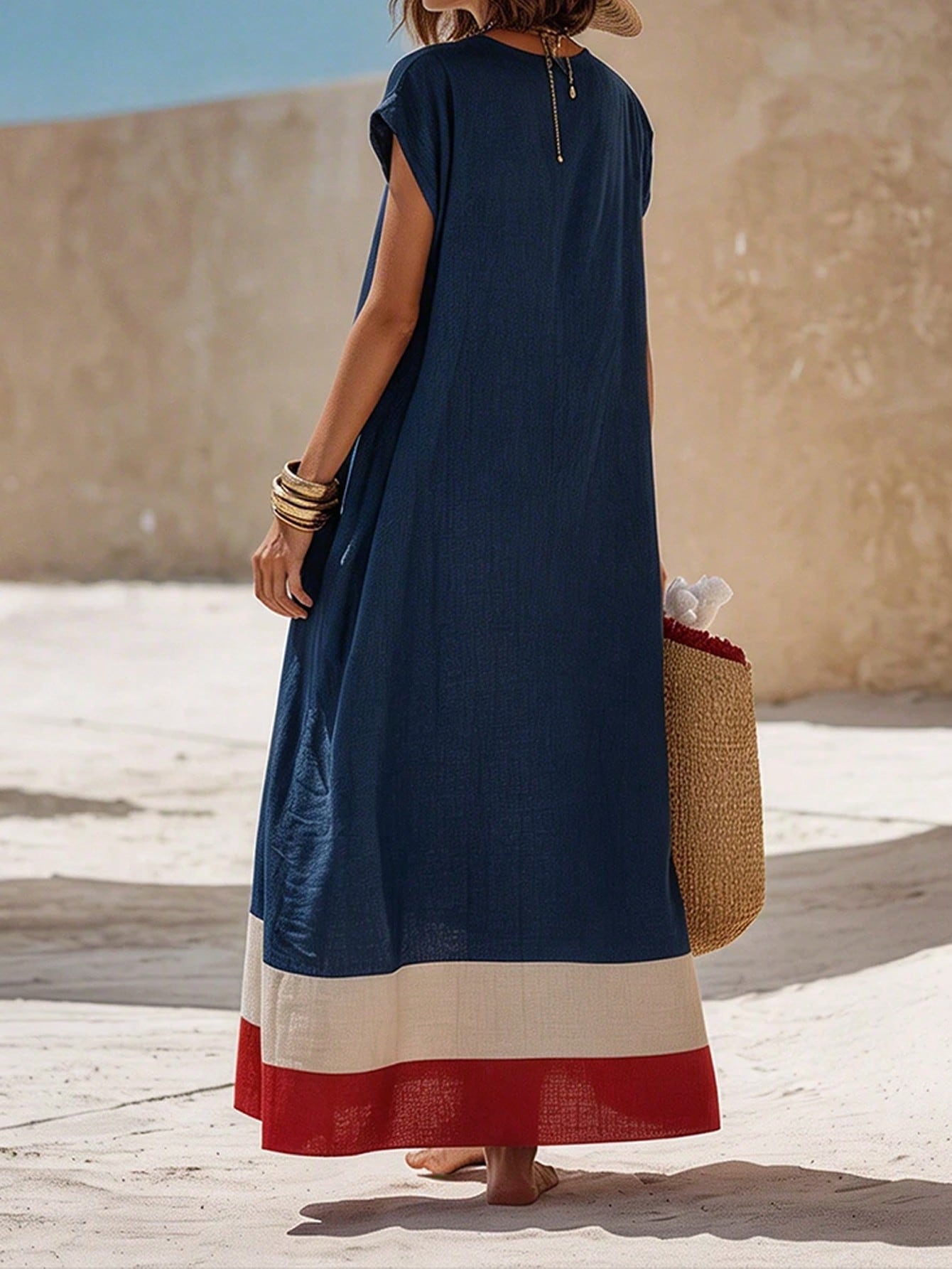 Vacation Casual Colorblock Striped Long Dress