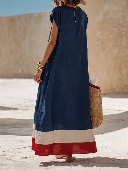 Vacation Casual Colorblock Striped Long Dress