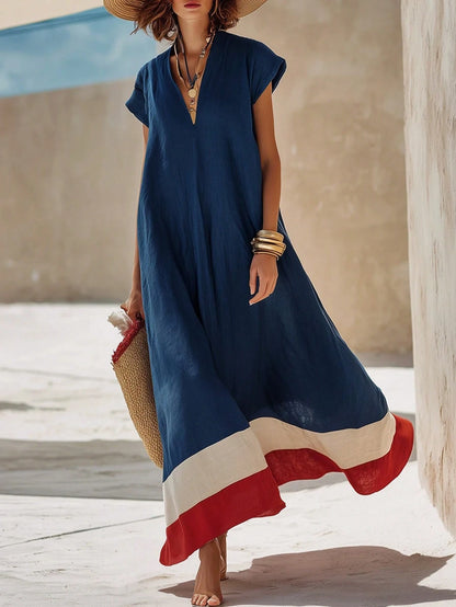 Vacation Casual Colorblock Striped Long Dress