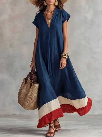 Vacation Casual Colorblock Striped Long Dress