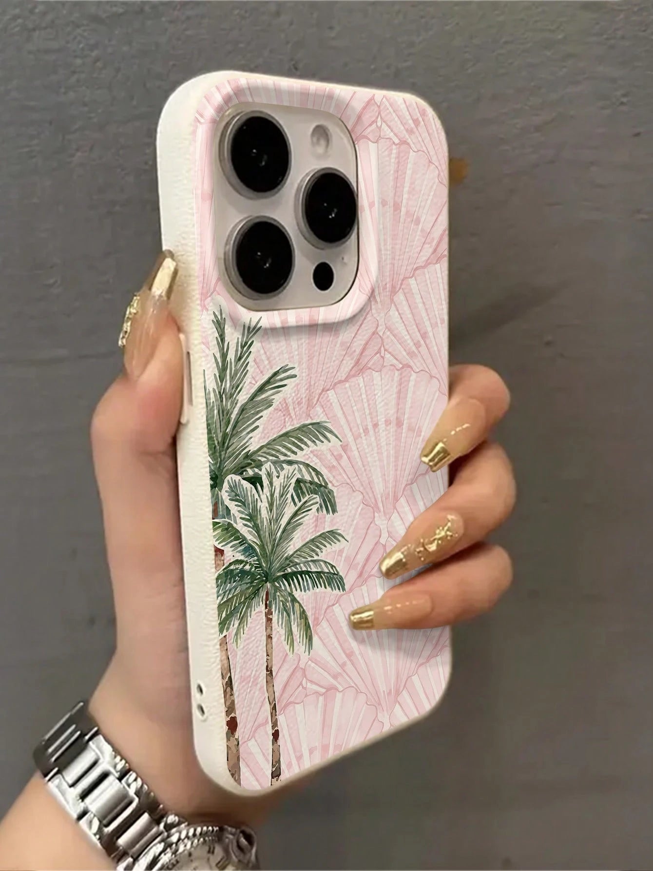 Vacation Style Fashion TPU 1pc Minimalist Pink Full-Screen Coconut Tree & Pink Shell Pattern Phone Case Soft TPU Shockproof Anti-Scratch Protective Cover Compatible With IPhone 11/12/13/14/14Plus/15/1