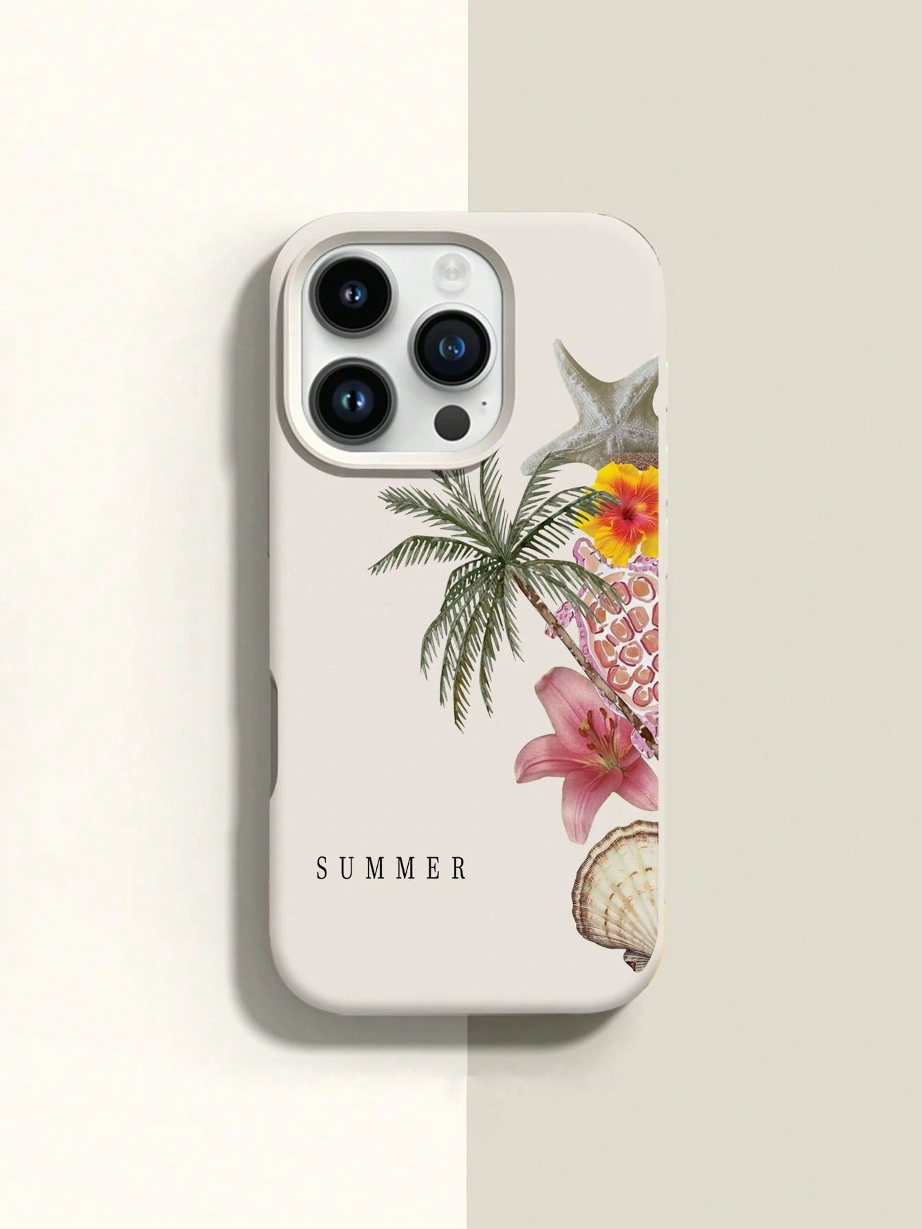Vacation Style Fashion TPU 1pc Minimalist Pink Full-Screen Coconut Tree & Pink Shell Pattern Phone Case Soft TPU Shockproof Anti-Scratch Protective Cover Compatible With IPhone 11/12/13/14/14Plus/15/1