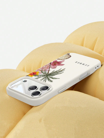 Vacation Style Fashion TPU 1pc Minimalist Pink Full-Screen Coconut Tree & Pink Shell Pattern Phone Case Soft TPU Shockproof Anti-Scratch Protective Cover Compatible With IPhone 11/12/13/14/14Plus/15/1
