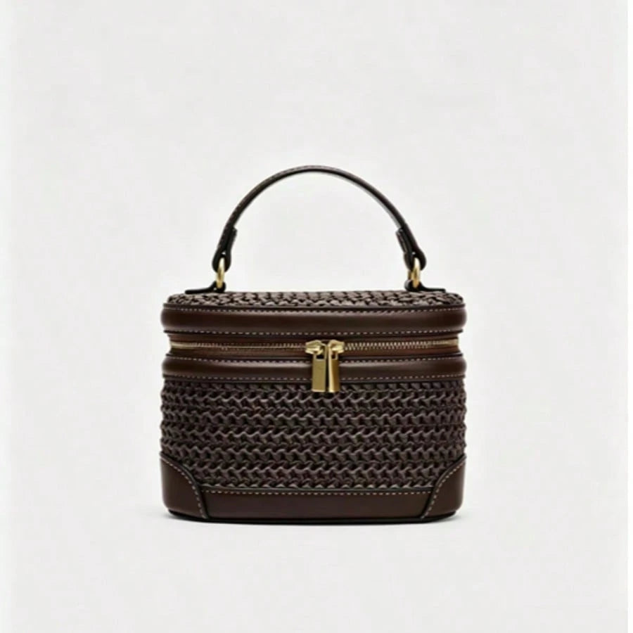 Vacation Style Woven Handbag New Fashion Straw Box Bag Shoulder Casual Pleated Chest Bag Versatile, Beach