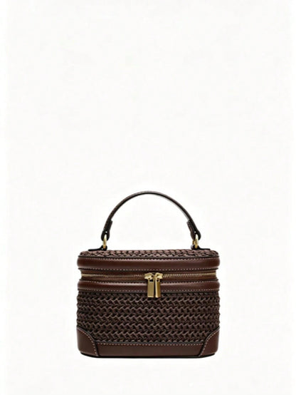 Vacation Style Woven Handbag New Fashion Straw Box Bag Shoulder Casual Pleated Chest Bag Versatile, Beach