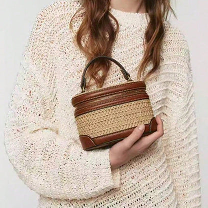 Vacation Style Woven Handbag New Fashion Straw Box Bag Shoulder Casual Pleated Chest Bag Versatile, Beach