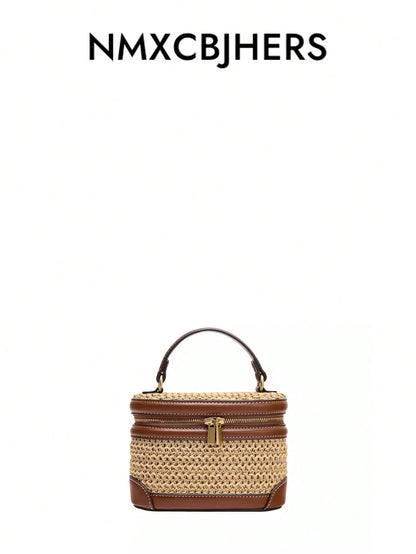 Vacation Style Woven Handbag New Fashion Straw Box Bag Shoulder Casual Pleated Chest Bag Versatile, Beach