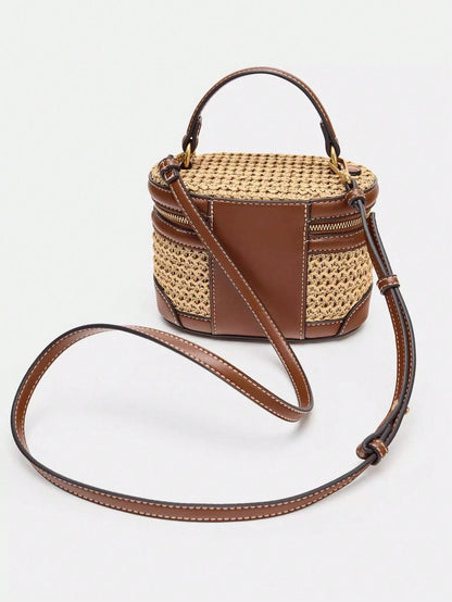 Vacation Style Woven Handbag New Fashion Straw Box Bag Shoulder Casual Pleated Chest Bag Versatile, Beach