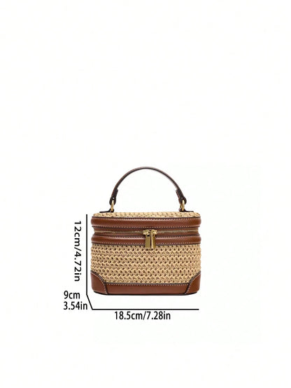 Vacation Style Woven Handbag New Fashion Straw Box Bag Shoulder Casual Pleated Chest Bag Versatile, Beach