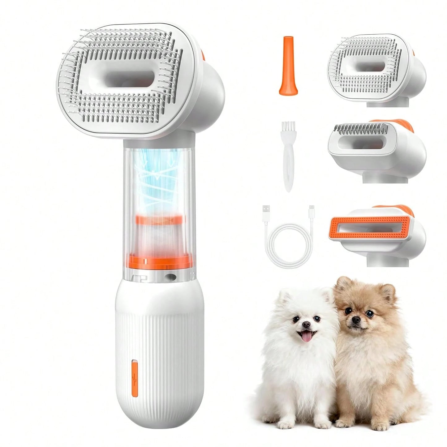 Vacuum Dog Brush For Shedding, Mess-Free Grooming| 4-In-1 Grooming, Traps Loose Hair, Self-Cleaning, Slicker Brush, Low Noise, Dogs & Cats, Short & Medium Coats