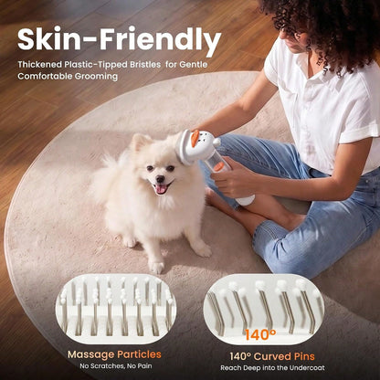 Vacuum Dog Brush For Shedding, Mess-Free Grooming| 4-In-1 Grooming, Traps Loose Hair, Self-Cleaning, Slicker Brush, Low Noise, Dogs & Cats, Short & Medium Coats
