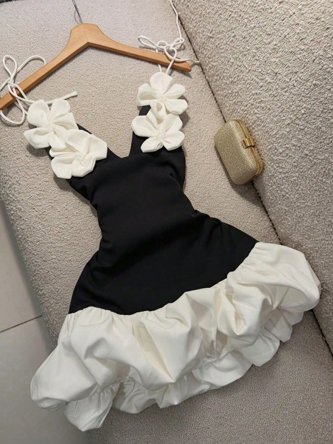 Valentine's Day Party Cocktail Dress, Puff Dress, 3D Floral Strap Mini Dress Summer Elegant