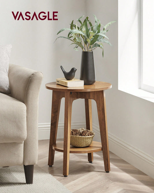 VASAGLE Side Table, Small Round End Table With Lower Shelf, Nightstand For Small Spaces, Living Room, Bedroom