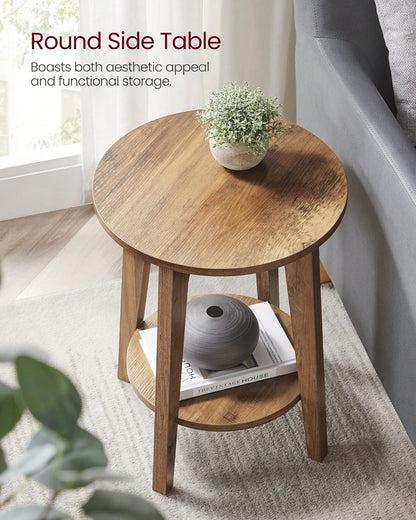 VASAGLE Side Table, Small Round End Table With Lower Shelf, Nightstand For Small Spaces, Living Room, Bedroom