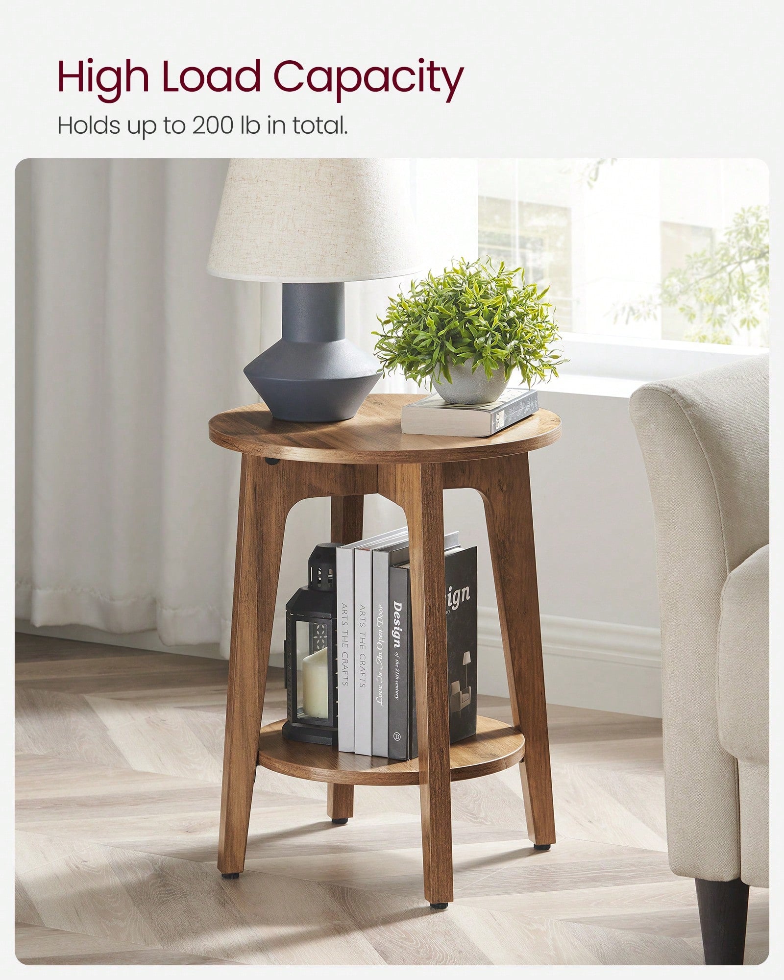 VASAGLE Side Table, Small Round End Table With Lower Shelf, Nightstand For Small Spaces, Living Room, Bedroom