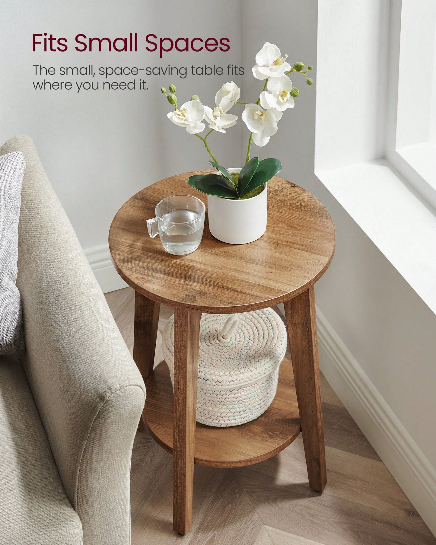 VASAGLE Side Table, Small Round End Table With Lower Shelf, Nightstand For Small Spaces, Living Room, Bedroom