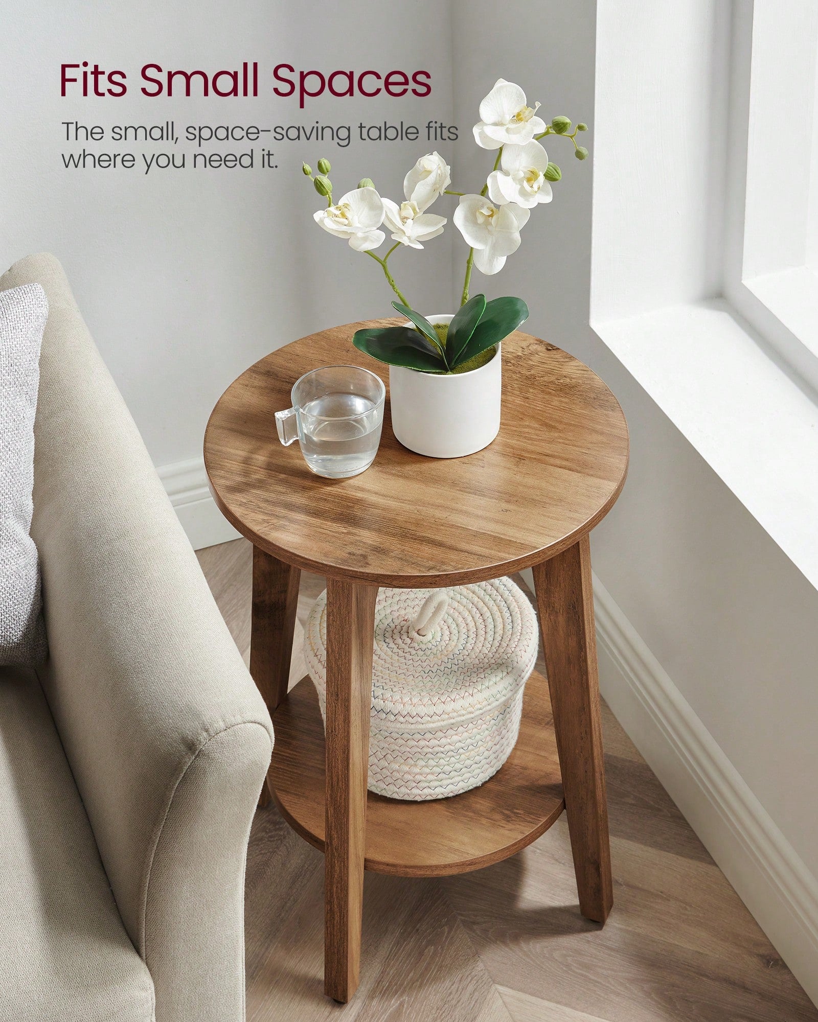 VASAGLE Side Table, Small Round End Table With Lower Shelf, Nightstand For Small Spaces, Living Room, Bedroom