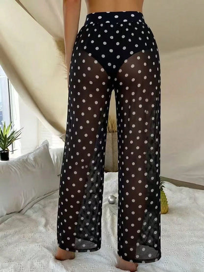 Vaytide Women's Polka Dot Print Loose Cover-Up Top And Pants Set For Vacation