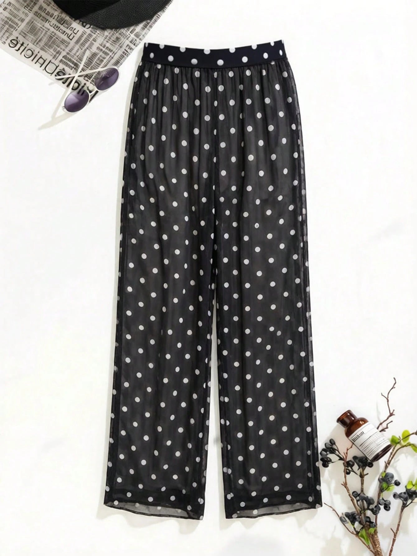 Vaytide Women's Polka Dot Print Loose Cover-Up Top And Pants Set For Vacation