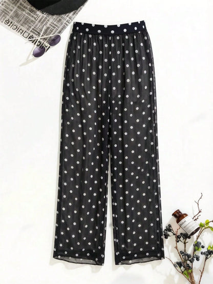 Vaytide Women's Polka Dot Print Loose Cover-Up Top And Pants Set For Vacation
