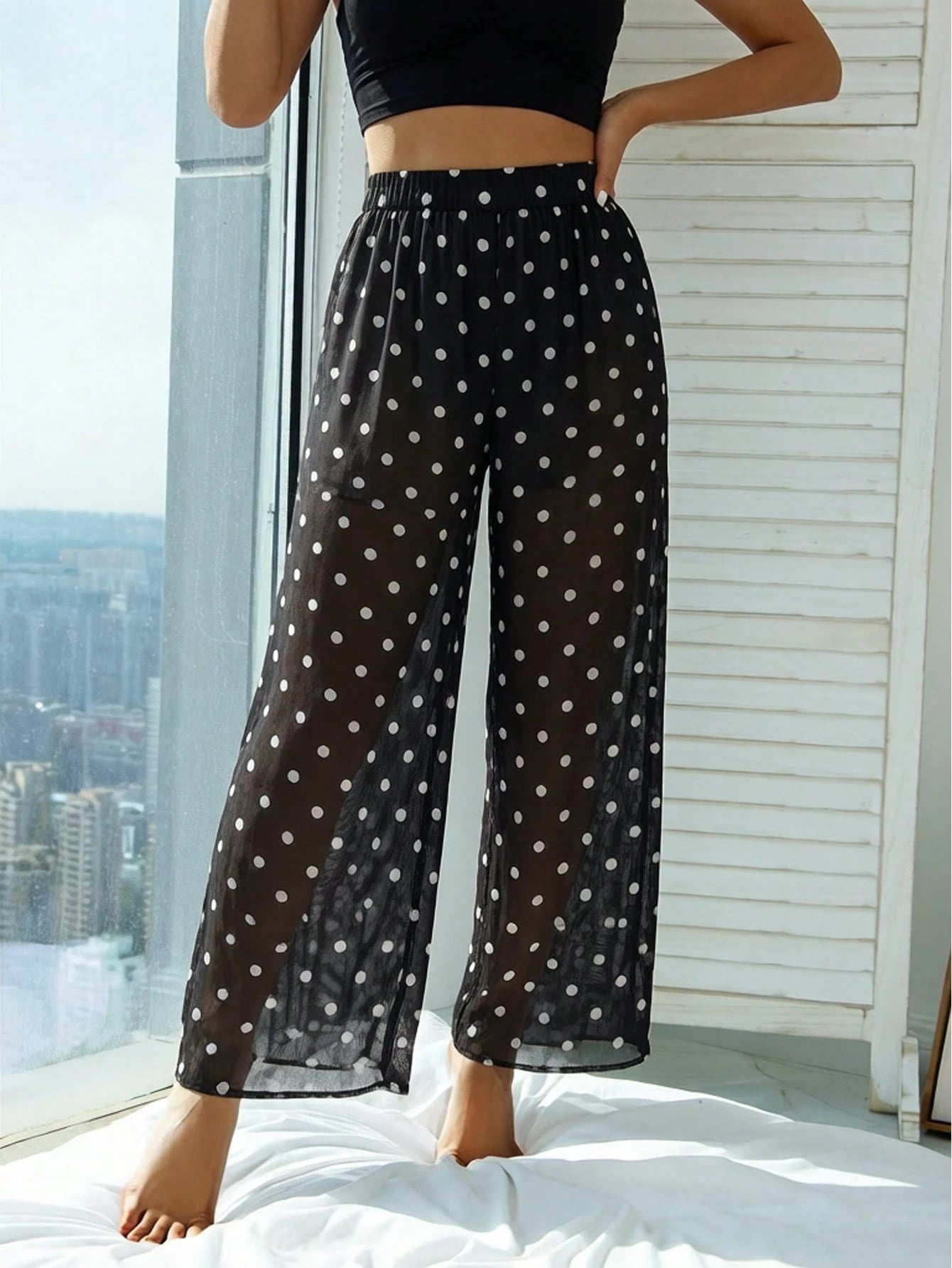 Vaytide Women's Polka Dot Print Loose Cover-Up Top And Pants Set For Vacation
