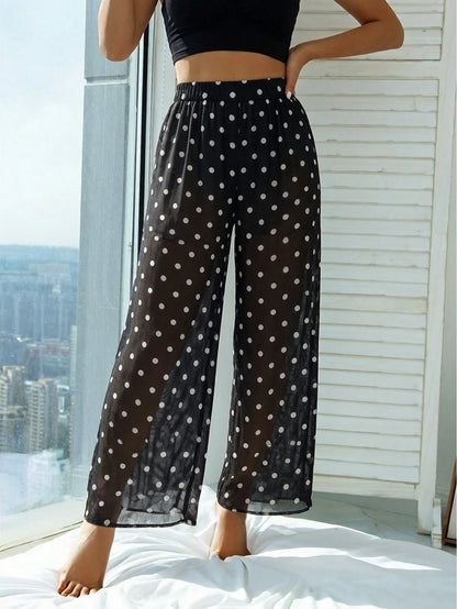 Vaytide Women's Polka Dot Print Loose Cover-Up Top And Pants Set For Vacation