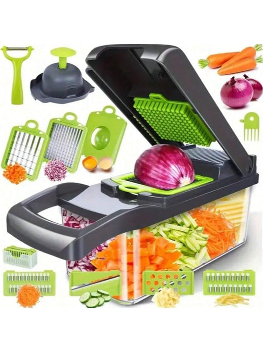 [Vegetable Slicer] 16-In-1 Vegetable Chopper, Professional Onion Chopper, Multi-Functional Food Chopper, Kitchen Vegetable Slicer And Dicer, Vegetable Chopper With 8 Blades, Carrot Chopper With Contai