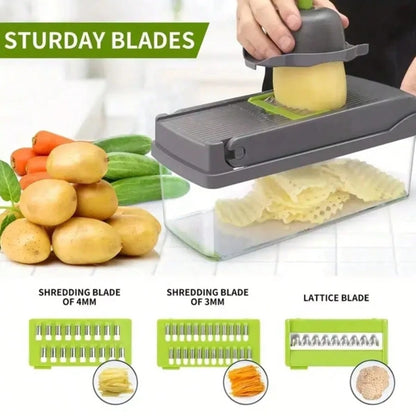 [Vegetable Slicer] 16-In-1 Vegetable Chopper, Professional Onion Chopper, Multi-Functional Food Chopper, Kitchen Vegetable Slicer And Dicer, Vegetable Chopper With 8 Blades, Carrot Chopper With Contai