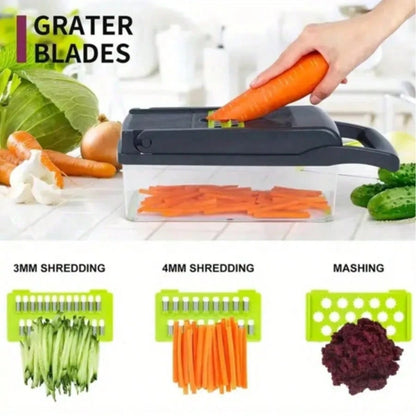 [Vegetable Slicer] 16-In-1 Vegetable Chopper, Professional Onion Chopper, Multi-Functional Food Chopper, Kitchen Vegetable Slicer And Dicer, Vegetable Chopper With 8 Blades, Carrot Chopper With Contai