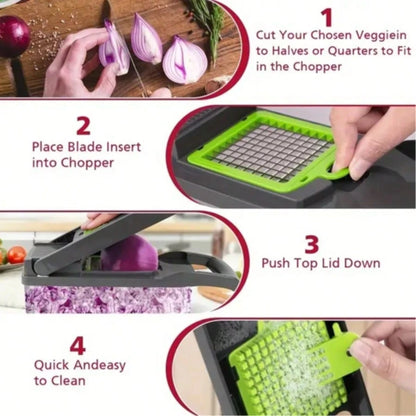 [Vegetable Slicer] 16-In-1 Vegetable Chopper, Professional Onion Chopper, Multi-Functional Food Chopper, Kitchen Vegetable Slicer And Dicer, Vegetable Chopper With 8 Blades, Carrot Chopper With Contai