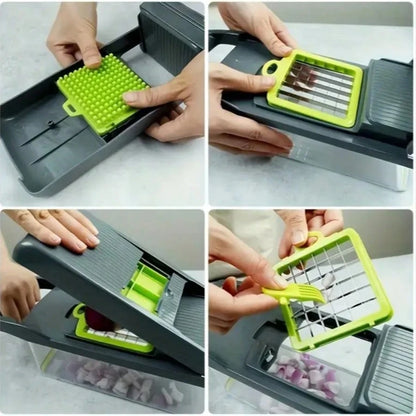 [Vegetable Slicer] 16-In-1 Vegetable Chopper, Professional Onion Chopper, Multi-Functional Food Chopper, Kitchen Vegetable Slicer And Dicer, Vegetable Chopper With 8 Blades, Carrot Chopper With Contai