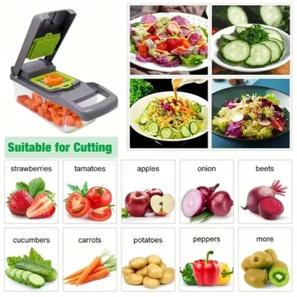 [Vegetable Slicer] 16-In-1 Vegetable Chopper, Professional Onion Chopper, Multi-Functional Food Chopper, Kitchen Vegetable Slicer And Dicer, Vegetable Chopper With 8 Blades, Carrot Chopper With Contai