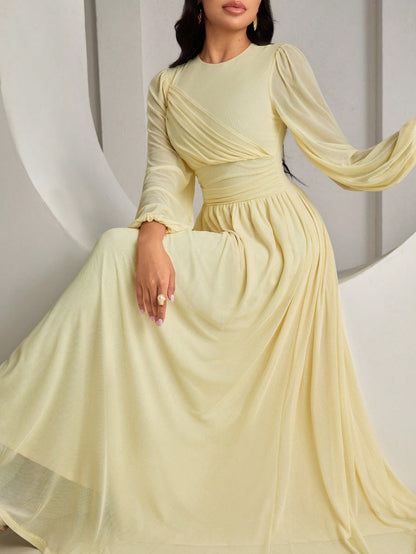 Veilorie New Design Pleated Cinched Waist Elegant Flowy Everyday Dress For Parties And Vacation