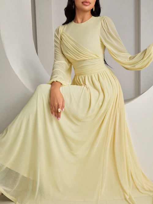 Veilorie New Design Pleated Cinched Waist Elegant Flowy Everyday Dress For Parties And Vacation