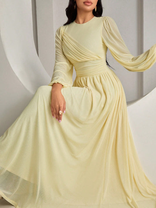 Veilorie New Design Pleated Cinched Waist Elegant Flowy Everyday Dress For Parties And Vacation