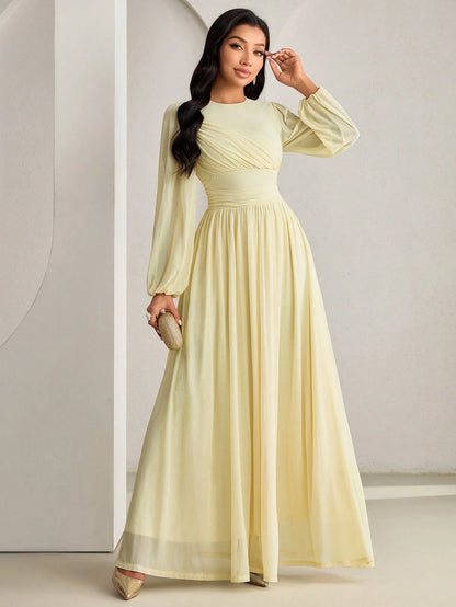 Veilorie New Design Pleated Cinched Waist Elegant Flowy Everyday Dress For Parties And Vacation