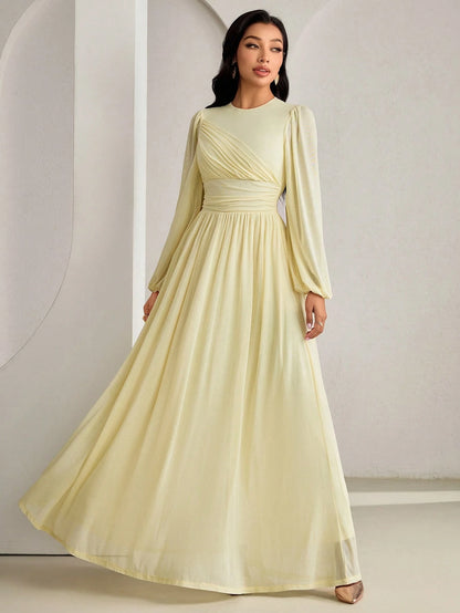 Veilorie New Design Pleated Cinched Waist Elegant Flowy Everyday Dress For Parties And Vacation