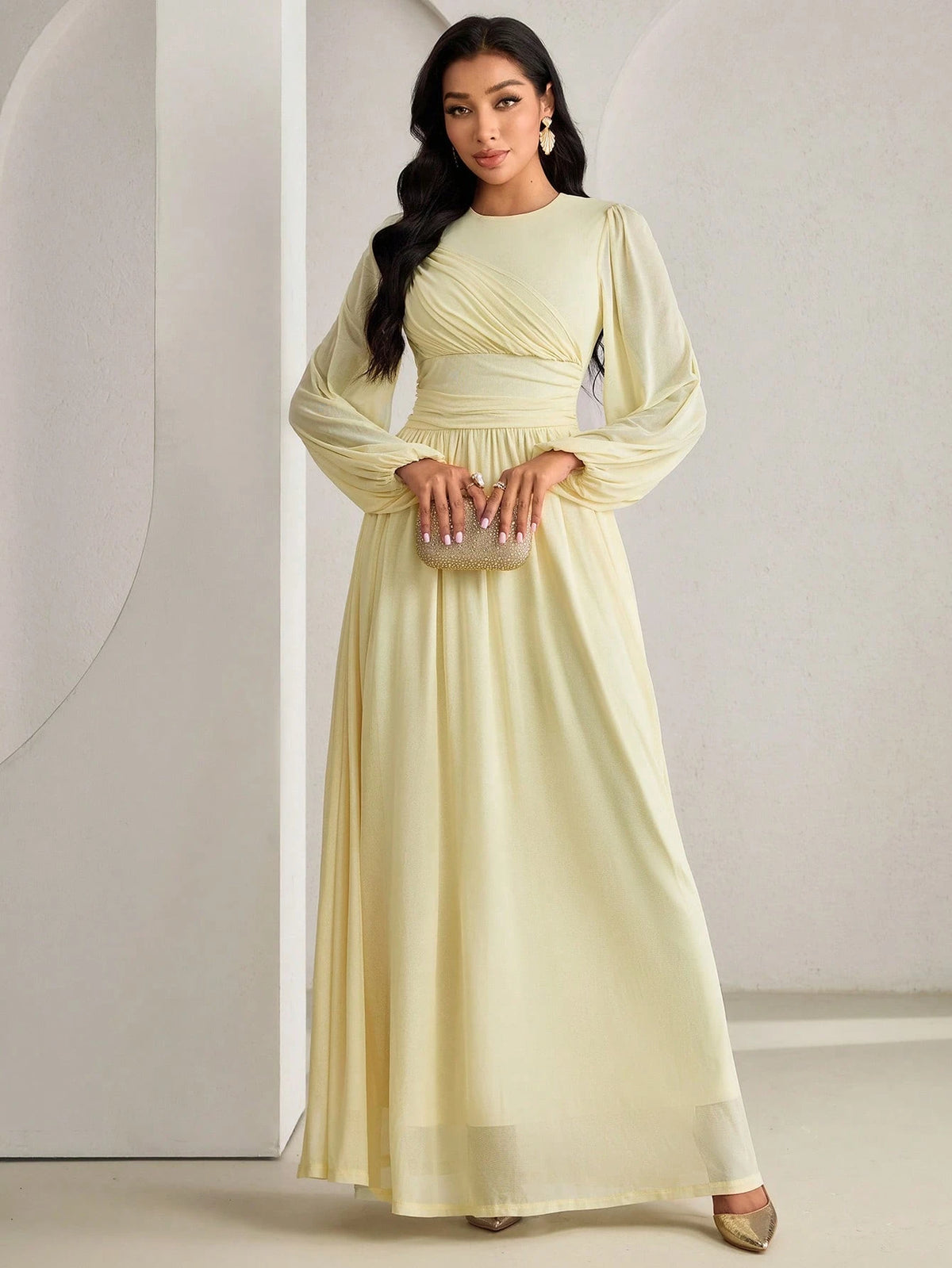 Veilorie New Design Pleated Cinched Waist Elegant Flowy Everyday Dress For Parties And Vacation
