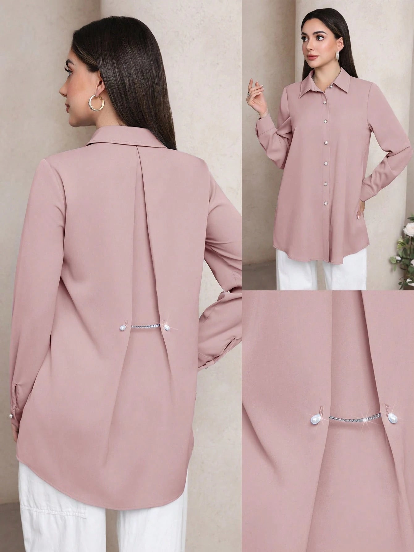Veilorie Women's Solid Color Long Sleeve Single-Breasted Casual Office Shirt