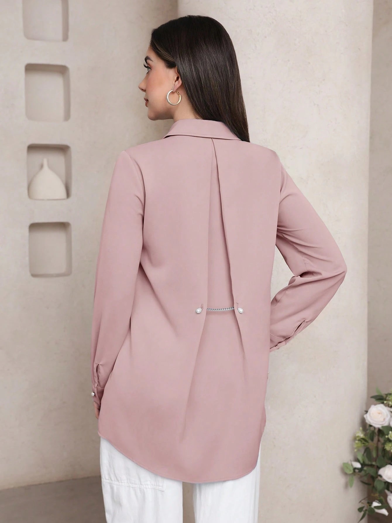 Veilorie Women's Solid Color Long Sleeve Single-Breasted Casual Office Shirt