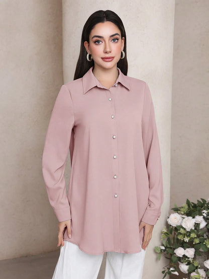 Veilorie Women's Solid Color Long Sleeve Single-Breasted Casual Office Shirt