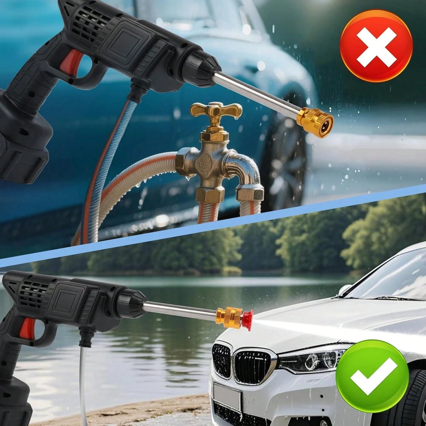 Vielspu Power Blaster Plus Pressure Washer Cordless Portable Electric High Pressure Water Spray Gun And Hose Car Washer Cleaner Tool For Balconies Windows, Exterior Walls, Floors, Fences, Gardens