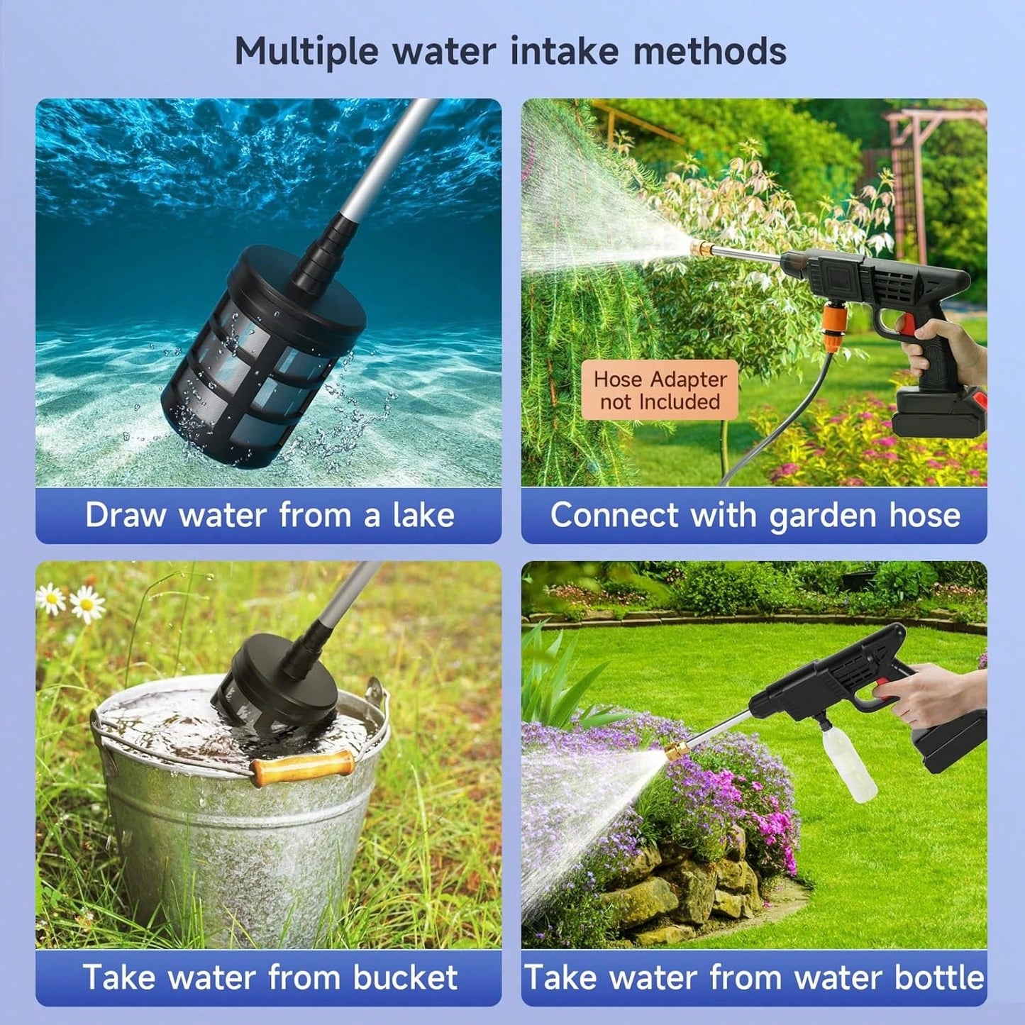 Vielspu Power Blaster Plus Pressure Washer Cordless Portable Electric High Pressure Water Spray Gun And Hose Car Washer Cleaner Tool For Balconies Windows, Exterior Walls, Floors, Fences, Gardens