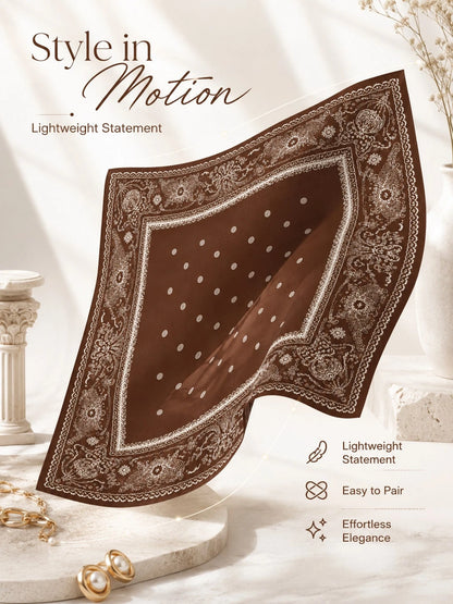 Vintage Brown Paisley Square Scarf Elegant Printed Head Wrap Fashion Accent For Women Daily Styling Gift Accessory