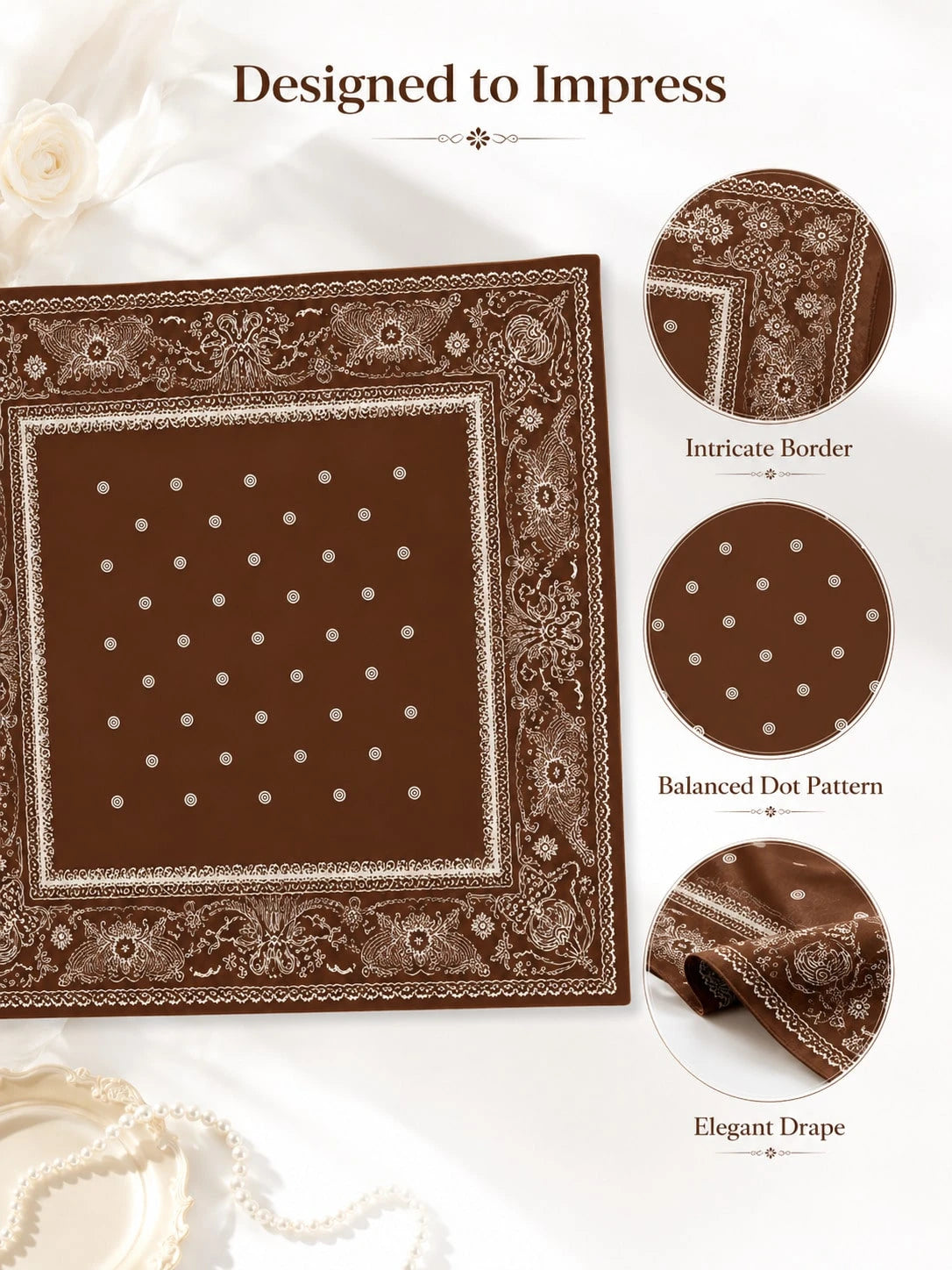 Vintage Brown Paisley Square Scarf Elegant Printed Head Wrap Fashion Accent For Women Daily Styling Gift Accessory