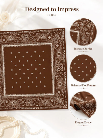 Vintage Brown Paisley Square Scarf Elegant Printed Head Wrap Fashion Accent For Women Daily Styling Gift Accessory
